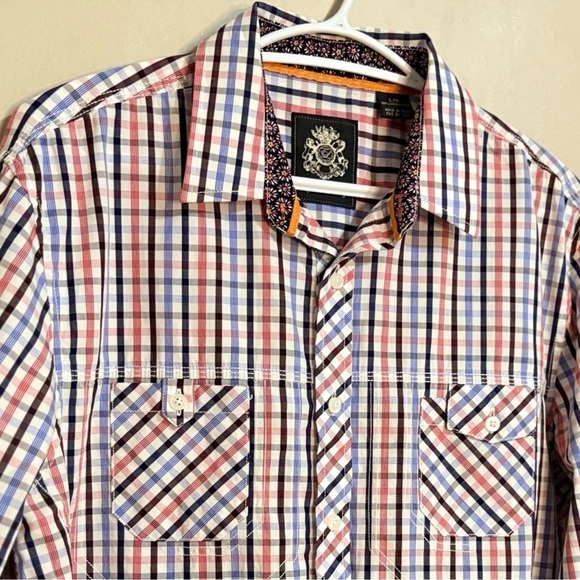 English Laundry White Blue & Red Plaid Cotton Button-Up Dress Shirt – Large EUC - Picture 4 of 14